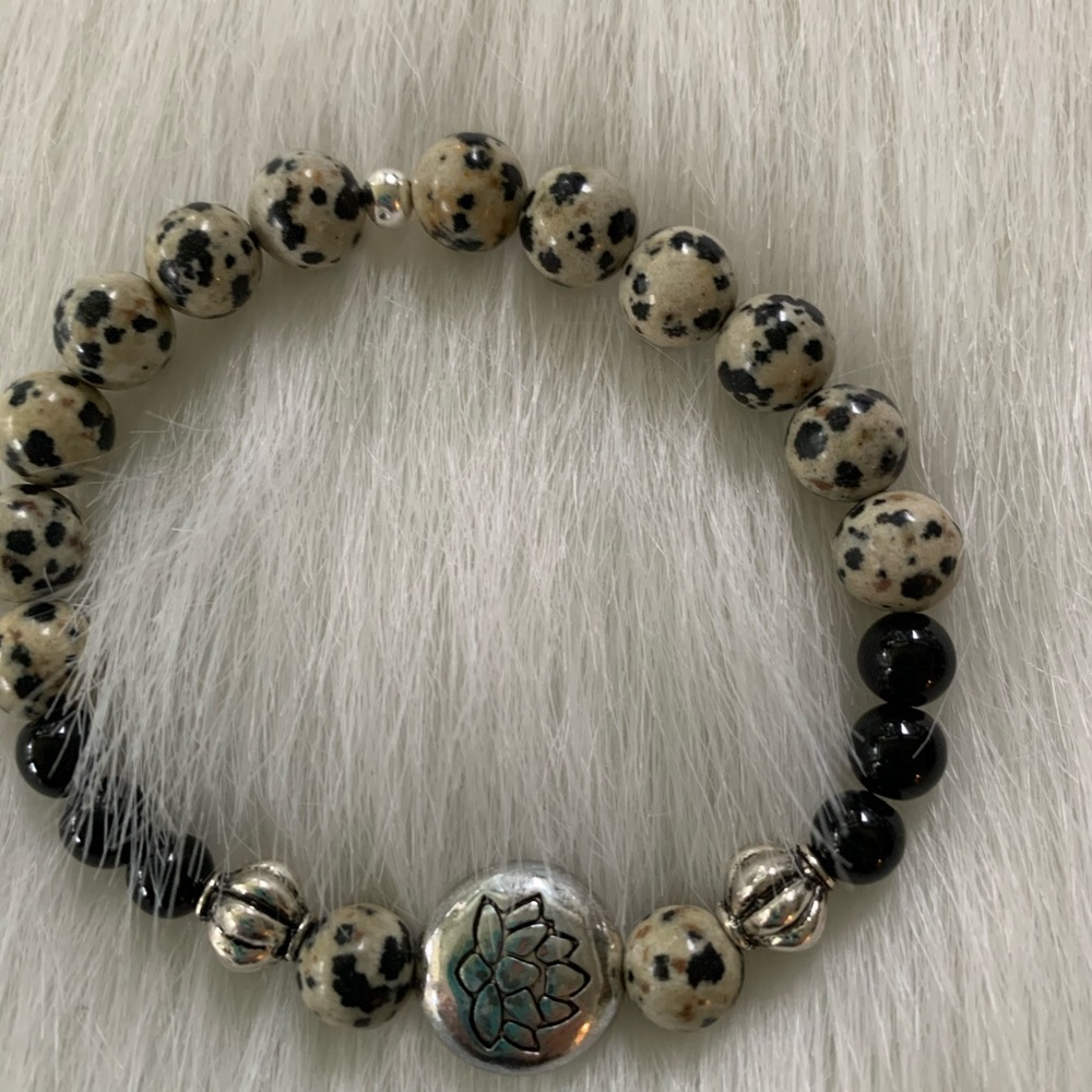 Dalmatian Jasper and Black Agate Bracelet